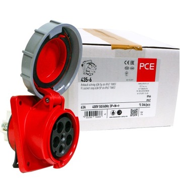 Gniazdo tablicowe skośne 63A 5P IP67 TWIST 435-6