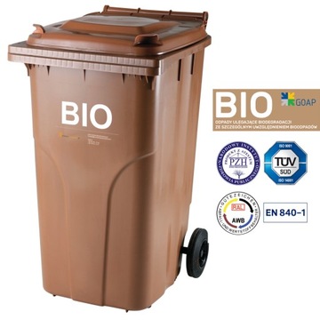 Kosz Kubeł BIO Odpady Brązowy Z ATESTAMI PZH 240L