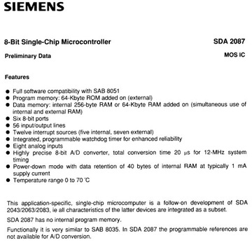 SDA2087N 8-битный 12 МГц микроконтроллер PLCC68