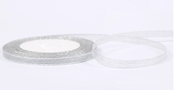 Wstążka ozdobna organza srebrna brokatowa 20m!