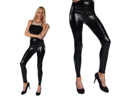 Latexowe LEGGINSY skóra ala LATEX wysoki stan XS