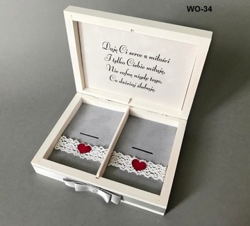 Pudełko na koperty duże obrączki gołąbki inicjały