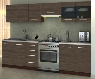КОМПЛЕКТ КУХОННОЙ МЕБЕЛИ, СТОЯЩИЕ, ПОДВЕСНЫЕ ШКАФЫ, ДУБ