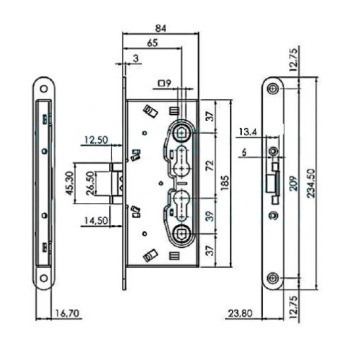 Замок ISEO 216 для противопожарных дверей 72/65/9