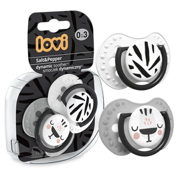 LOVI Smoczek dynamiczny 0-3m 2 szt Salt&Pepper