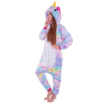 JEDNOROŻEC PIŻAMA Kigurumi w Gwiazdki Onesie Kombinezon Dres S 146-154 cm