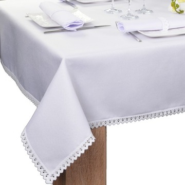 plamoodporny obrus z koronką MALAGA 300x140 biały
