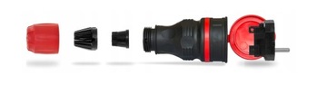 Вилка прямая 16А 2P+Z 250В IP54 черно-красная W-97977