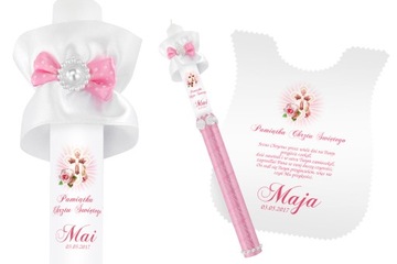 Świeca biała szatka do CHRZTU dedykacja IMIĘ DATA