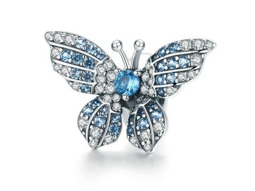 Charms STOPER MOTYL Niebieski z Cyrkoniami Zawieszka Charms Srebro 925