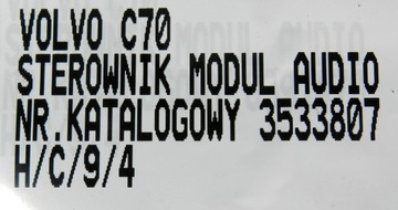 MODUL ŘÍZENÍ AUDIO VOLVO OE 3533807