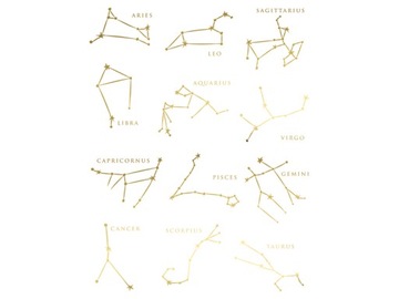 Tatuaże zmywalne znaki zodiaku złote 12 znaków