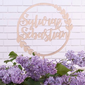 ТОПЕР ДЛЯ СВАДЕБНОГО ТОРТА, ИМЯ ИМЯ СВАДЬБА, КРУГ