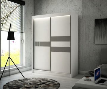 Szafa Przesuwna Garderoba 150cm Biała Lacobel LED