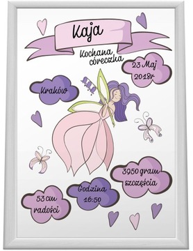 Запись о рождении ребенка в РАМКЕ А4, шаблоны на день рождения