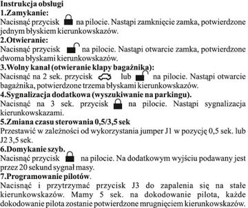 UNIVERZÁL ŘÍZENÍ ZÁMKU CENTRÁLNÍHO BLIKAČ KOMFORT OVLÁDAČE 2 KNOFLÍKY