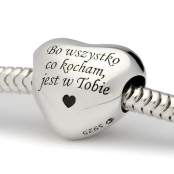 CHARMS koralik do bransoletki srebro 925 prezent dla dziewczyny + GRAWER