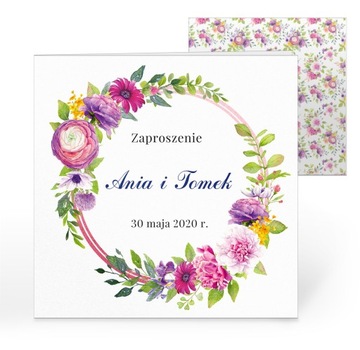 Zaproszenia ślubne Na ślub AKWARELE KWIATY + KOPERTA - PAPIER 350 - PRÓBKI