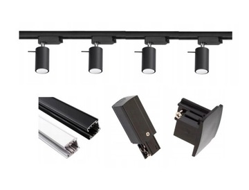 ZESTAW 4 LAMP OKRĄGŁE NA SZYNĘ 3-FAZOWĄ + SZYNA 3M