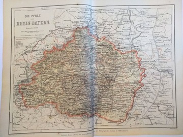 СТАРАЯ КАРТА DIE PFALZ RHEIN-BAYERN ГРАФИКА 1869 ГОДА