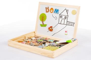ДВУСТОРОННЯЯ ДЕРЕВЯННАЯ МАГНИТНАЯ ДОСКА ТВОРЧЕСКИЙ ПАЗЛ-ПАЗЛ ДЛЯ ДЕТЕЙ