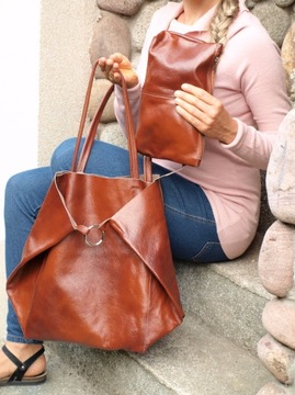 TOREBKA SKÓRZANA WOREK TORBA SKÓRA SHOPPER BRAZOWA