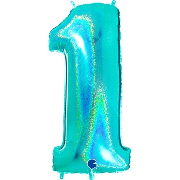 BALON FOLIOWY CYFRA 1 TIFFANY HOLOGRAFICZNA-100CM-7710