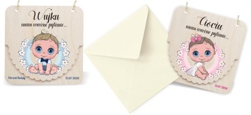 Деревянное приглашение на крещение для крестных родителей.