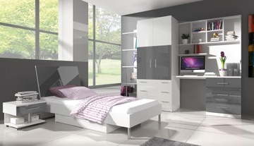 meble młodzieżowe RAJ 3 mini - z łóżkiem i stelażem - czarny polysk