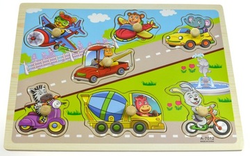 EDUKACYJNE DUŻE KLOCKI DREWNIANE ZWIERZAKI POJAZDY