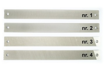 HEBEL + Рашпиль оловянный ПОЛУКРУГЛЫЙ и КОСОЙ РАПШИНЫ, острые, двусторонние, 4 шт.