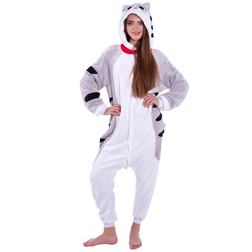 Szary KOT Kotek Chi PIŻAMA Jednoczęściowa Onesie Kigurumi Damskie S 146-154