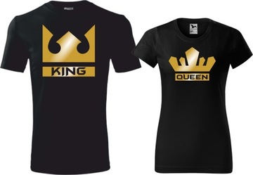 Zestaw koszulek Prezent dla PARY King Queen Złoto!
