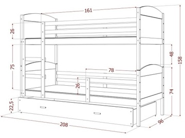 Большая двуспальная двухъярусная кровать с ящиком + матрас