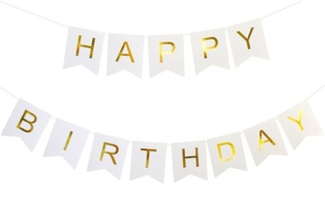 Biało-złoty baner HAPPY BIRTHDAY girlanda urodziny