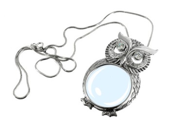 Кулон-лупа на цепочке - серебряная сова