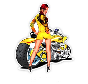 naklejka PVC KLAPĘ MASKĘ KOBIETA MOTOCYKL 17cm