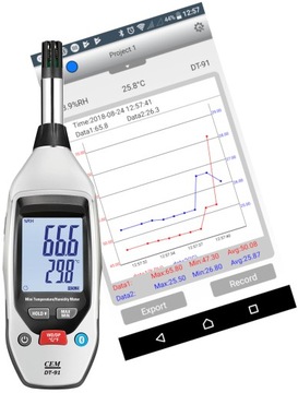 Rejestrator temperatury i wilgotności Bluetooth aplikacja Android Iphone