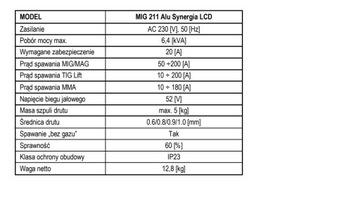 СВАРОЧНЫЙ МАШИНА MAGNUM MIG 211 ALU SYNERGIA LCD PROGRATIS