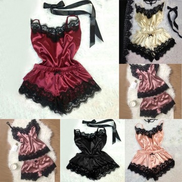 АТЛАСНЫЙ КРУЖЕВНОЙ ПИЖАМНЫЙ КОМПЛЕКТ, ФУТБОЛКА, ШОРТЫ