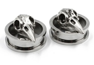 Tunel plug stalowy czaszka skull kruk vintage 10mm