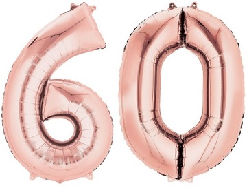 Balony Foliowe Cyfry 60 Urodziny Rose Gold 80cm