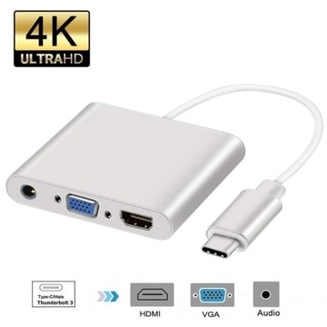 Adapter HUB USB-C 3.1 do HDMI 4K VGA + AUDIO