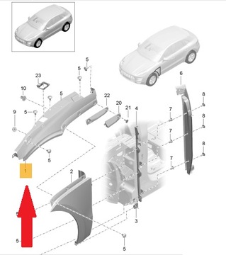 BLATNÍK PŘEDNÍ LEVÝ PORSCHE MACAN DÍL HORNÍ OE