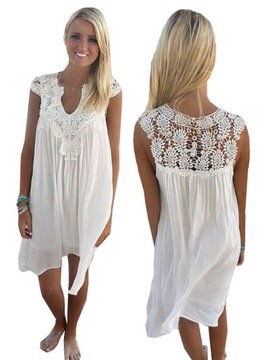 TUNIKA PLAŻOWA LETNIA SUKIENKA MINI KORONKA BOHO