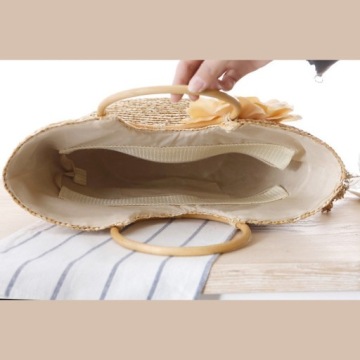 СОЛОМНАЯ СУМКА ПЛЯЖНАЯ КОРЗИНА С ДЕРЕВЯННЫМИ РУЧКАМИ