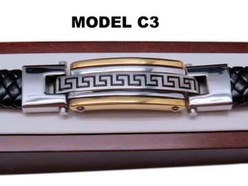 GRUBA SKÓRZANA BRANSOLETA BRANSOLETKA MĘSK STAL CHIRURGICZNA SKÓRA ORYGINAŁ