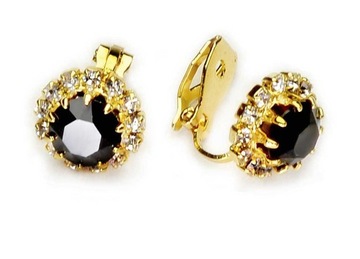 Złote Klipsy Swarovski Małe Czarne Kryształy Z Cyrkoniami Klasyczne Modne