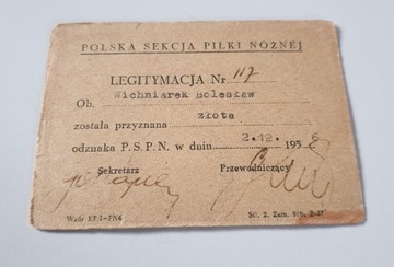 LEGITYMACJA POLSKA SEKCJA PIŁKI NOŻNEJ WICHNIAREK