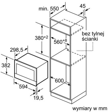 Встраиваемая микроволновая печь Bosch BFR634GB1 900 Вт, 21 л.